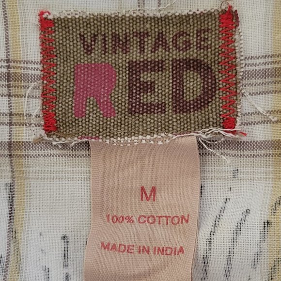 Vintage Red Brand Men's Neutral Button-Down Plaid Shirt with Graphic on Back - Picture 6 of 12